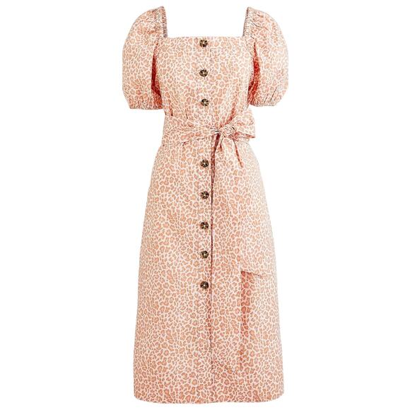 J. Crew Midi Cottage Dress XXS Leopard Print Puff Short Sleeve Button Up A-Line - Picture 5 of 12